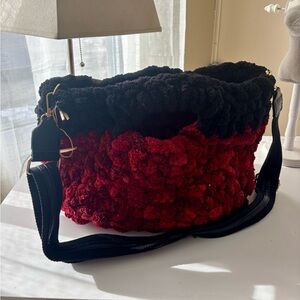 Stylish Red and Black Women's Hand Crocheted Basket/Tote